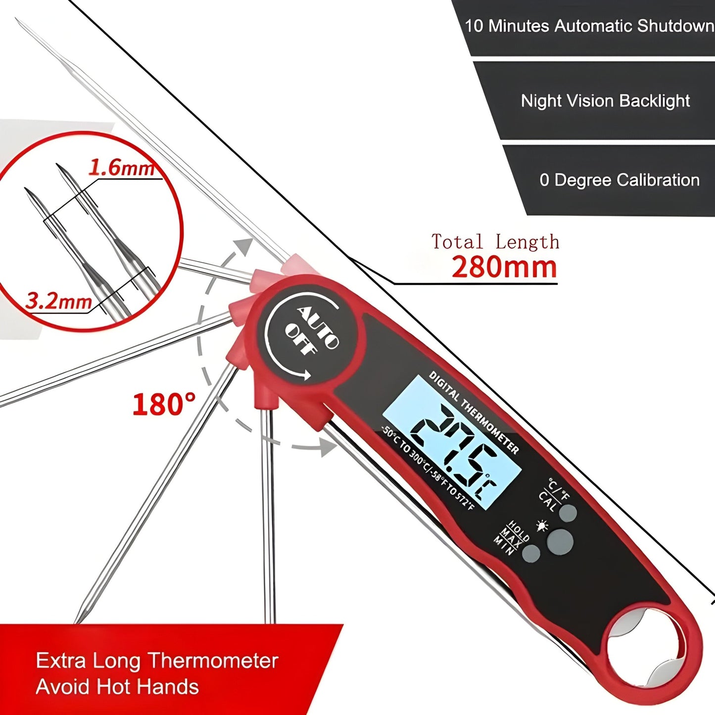 GrillGenius - Foldable Digital Meat Thermometer - VeleHome™